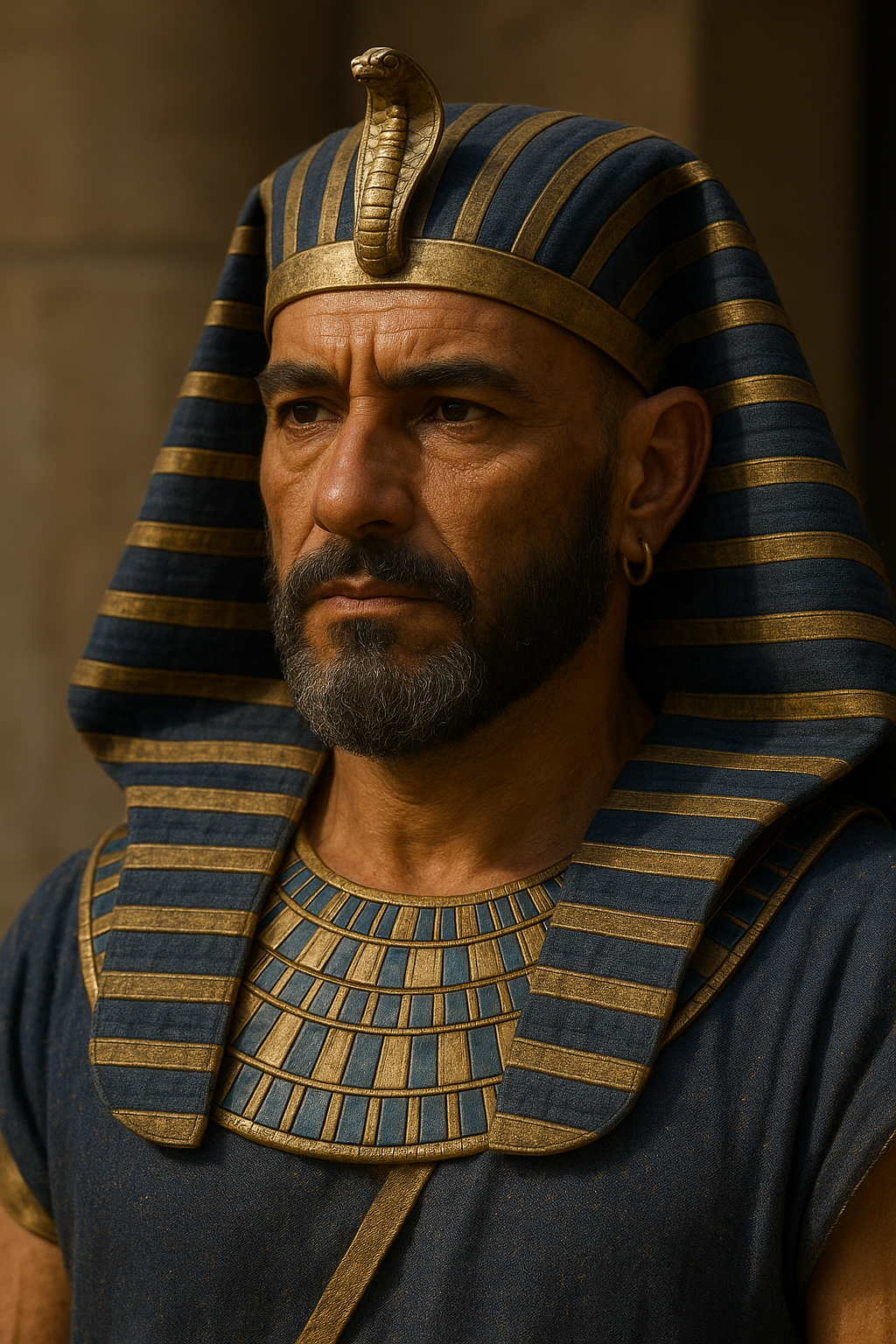 Ägyptischer Pharao mit Ohrringen und Piercings