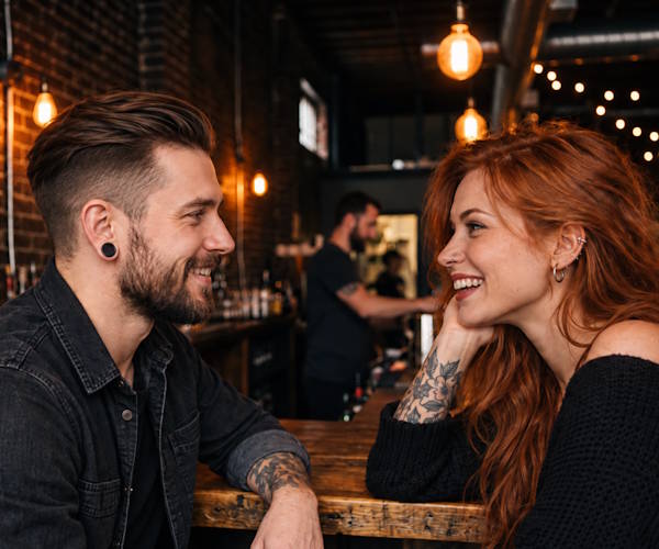 Kunden mit individuellen Piercings und Ohr Tunnels