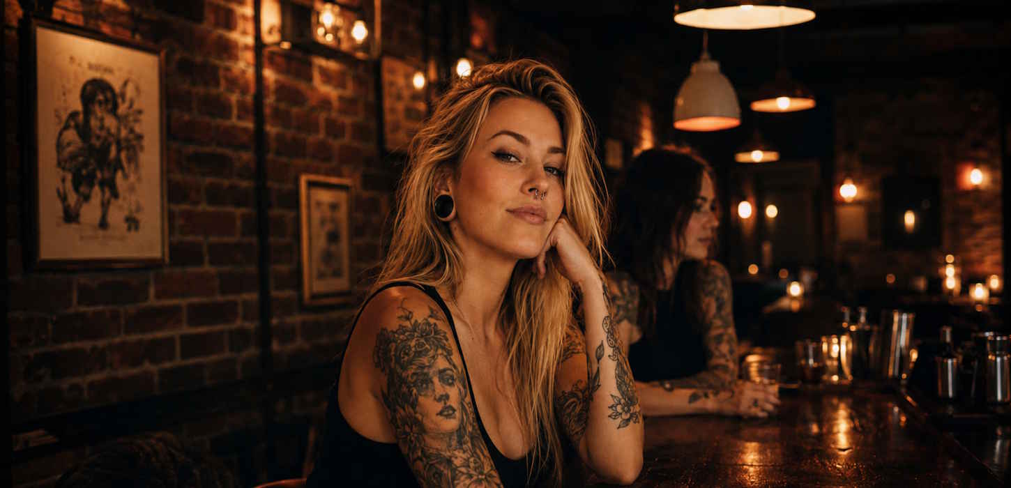 Christina Piercing Schmuck – Frau mit Ear Tunnels und Septum Ring