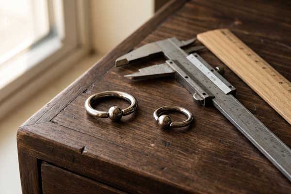 Klemmkugelringe und Messwerkzeug zur Auswahl von Oetang Piercing Schmuck