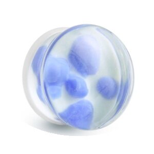 Glas Plug - Weiß - Flecken - Blau 5 mm