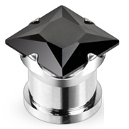 Kristall Plug - Eckig - Schwarz 12 mm