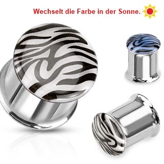 Ohr Plug - Stahl - Zebra - Farbwechsel 6 mm