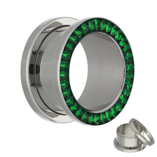 Flesh Tunnel - Silber - Kristall - Grün - Schutzschicht  12 mm