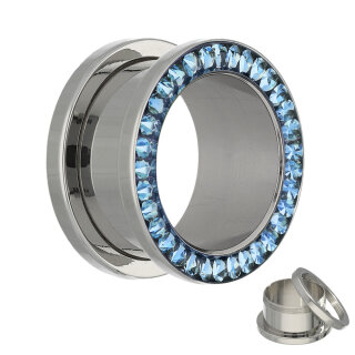 Flesh Tunnel - Silber - Kristall - Blau - Schutzschicht  8 mm