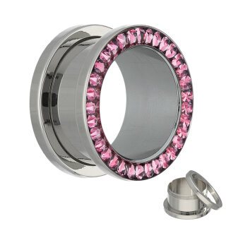Flesh Tunnel - Silber - Kristall - Pink - Schutzschicht  6 mm