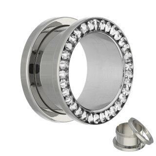 Flesh Tunnel - Silber - Kristall - Klar - Schutzschicht  6 mm