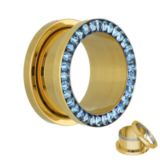 Flesh Tunnel - Gold - Kristall - Blau - Schutzschicht 4 mm