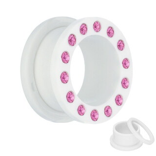 Flesh Tunnel - Kunststoff - Weiß - Kristall Pink 14 mm