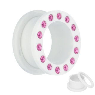 Flesh Tunnel - Kunststoff - Weiß - Kristall Pink 16 mm