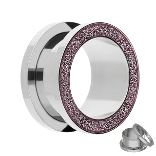 Flesh Tunnel - Stahl - Silber - Diamant - Pink 10 mm