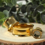 Gold double flared Stahl Flesh Tunnel 10 mm