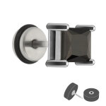 Piercing Fake Plug - Silber - Kristall - Eckig [1.] - schwarz