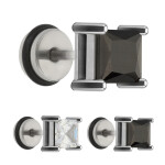 Piercing Fake Plug - Silber - Kristall - Eckig [2.] - klar