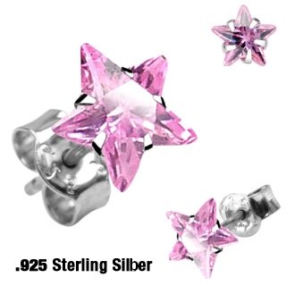 Sterling Silber Ohrstecker - Stern Kristall - Pink