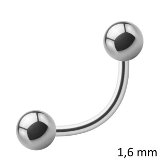 Piercing Banane - Stahl - Silber - 1.6mm [08.] - 1.6 x 12 mm (Kugeln: 3mm)