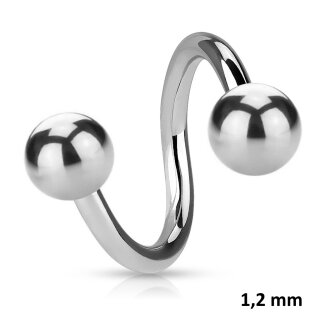 Piercing Spirale - Stahl - Silber - 1.2mm [03.] - 1.2 x 7 mm (Kugeln: 2.5mm)