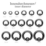 Piercing Klemmring - Stahl - Schwarz - 2.0mm bis 6.0mm [14.] - 2.5 x 12 mm (Kugel: 5mm)