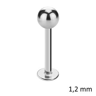 Piercing Labret - Stahl - Silber - 1.2mm [15.] - 1.2 x 5 mm (Kugel: 4mm)