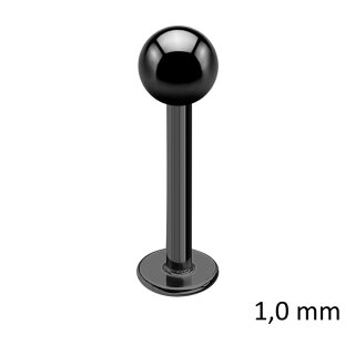 Piercing Labret - Stahl - Schwarz - 1.0mm [01.] - 1.0 x 5 mm (Kugel: 3mm)