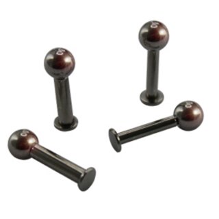 Piercing Labret - Stahl - Schwarz - 2.0mm bis 2.5mm [01.] - 2.0 x 10 mm (Kugel: 5mm)