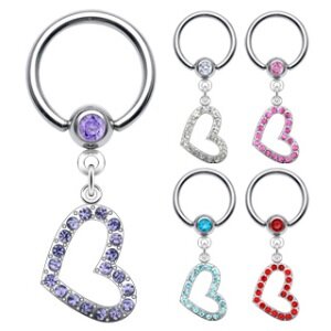 Piercing Klemmring - Silber - Anhänger - Herz - Kristall