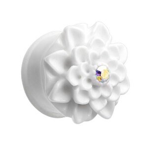 Ohr Plug - Kunststoff - Chrysantheme - Weiß 12 mm