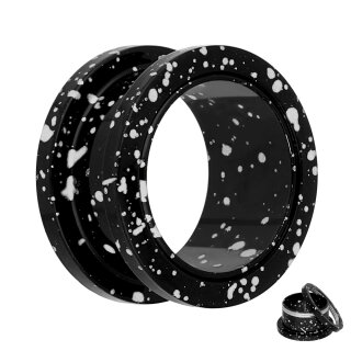 Flesh Tunnel - Stahl - Farbspritzer - Schwarz - Weiß 14 mm