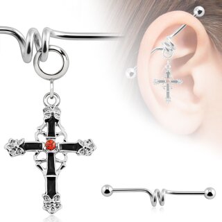 Piercing Stab - Industrial - Spirale - Anhänger - Kreuz