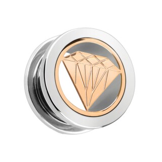 Flesh Tunnel - Stahl - Silber - Rosegold - Diamant 14 mm