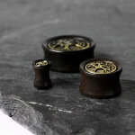 Holz Ohr Plug - Braun - Lebensbaum - Gold - Antik