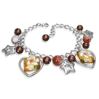 Armband - Silber - Herzen - Sterne - Perlen - Braun