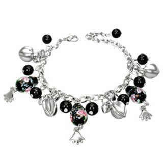 Armband - Silber - Perlen - Schwarz - Blumenperlen