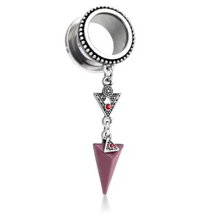 Flesh Tunnel - Stahl - Silber - Anhänger - Dreieck - Rot 10 mm