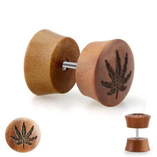 Fake Piercing Plug Sawo Wood Holz Cannabisblatt Ohrstecker Ohrschmuck Ohrring