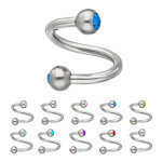Piercing Spirale - Stahl - Silber - Kristalle