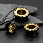 Flesh Tunnel - Stahl - Schwarz - Ornament - Gold