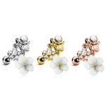 Piercing Stab - Kurz - Blume - Weiß - Perle