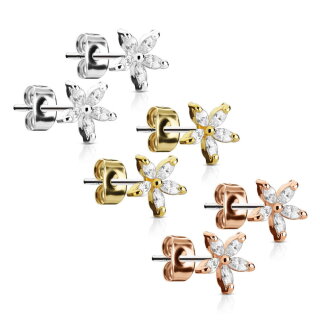 Edelstahl Ohrstecker - Blume - Kristalle