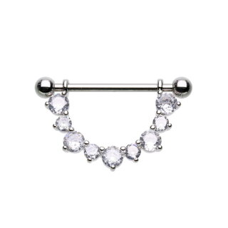 Brustpiercing - Stahl - Kette - Kristalle