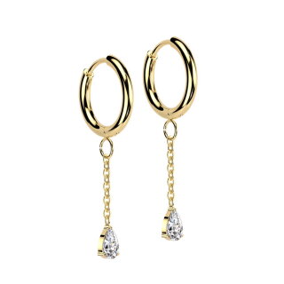 Edelstahl Creolen Ohrringe - Gold - Kette - Kristall