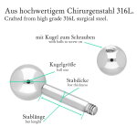 Piercing Stab - Stahl - Silber - 1.2mm