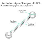 Piercing Stab - Stahl - Silber - 1.2mm