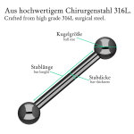 Piercing Stab - Stahl - Schwarz - 1.6mm