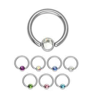 Piercing Klemmring - Silber - Kristall - 1.2mm