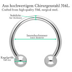 Piercing Hufeisen - Stahl - Silber - 1.0mm