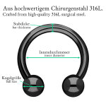 1,6mm Hufeisen Piercing | Circular Barbell Ring | Schwarz