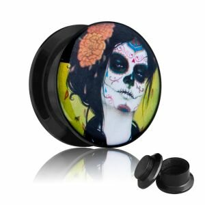 Picture Plug - Gewinde - La Catrina - Grün 5 mm