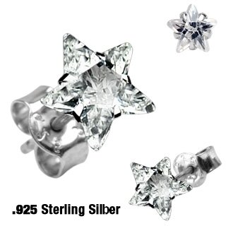 Sterling Silber Ohrstecker - Stern Kristall [02.] - 5 mm